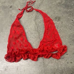 Red sheer heart print sexy lingerie top